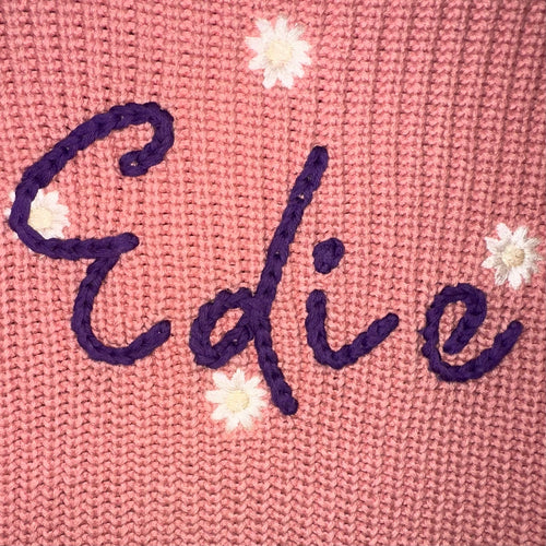 Hand Embroidered Oversized Knitted Jumper with dark purple yarn