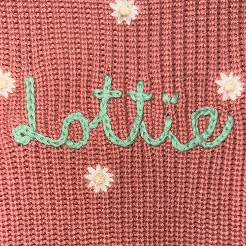 Hand Embroidered Oversized Knitted Jumper with mint green yarn
