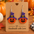 Halloween Pumpkin Witch Earrings | Freestanding Lace Embroidery | 925 Silver