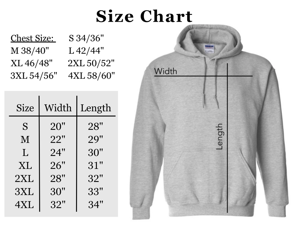 Hoodie size chart