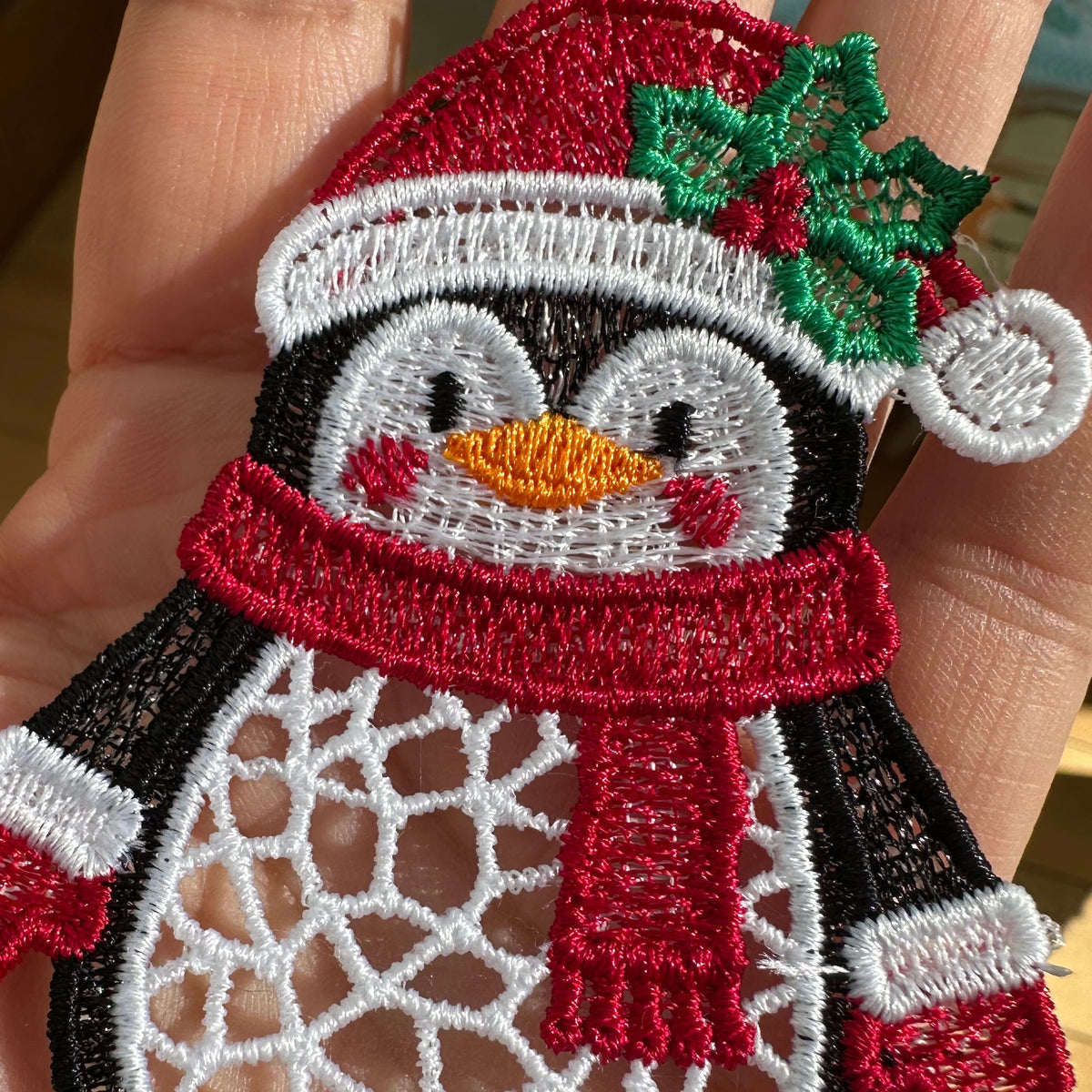 Freestanding Lace Christmas Penguin Ornament