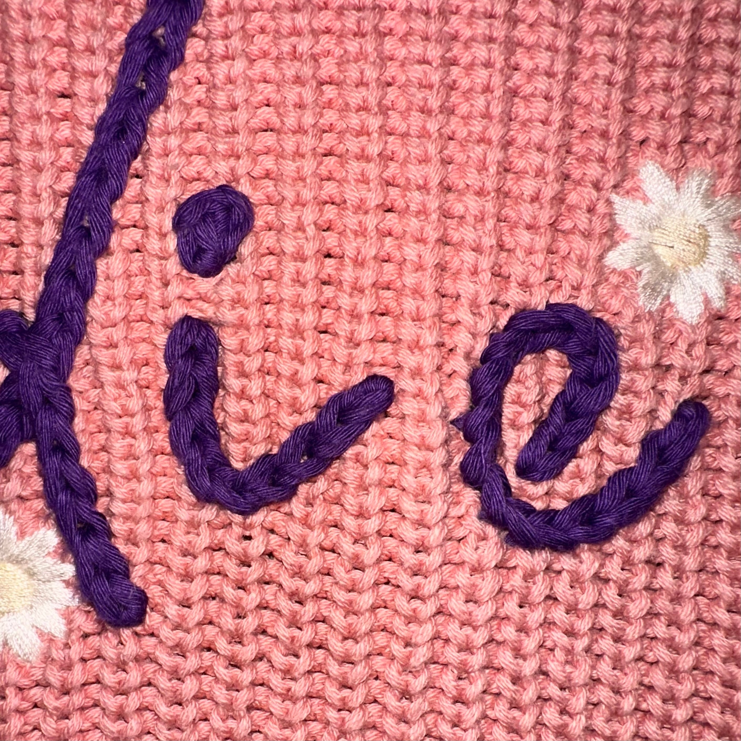 Hand Embroidered Oversized Knitted Jumper with dark purple yarn