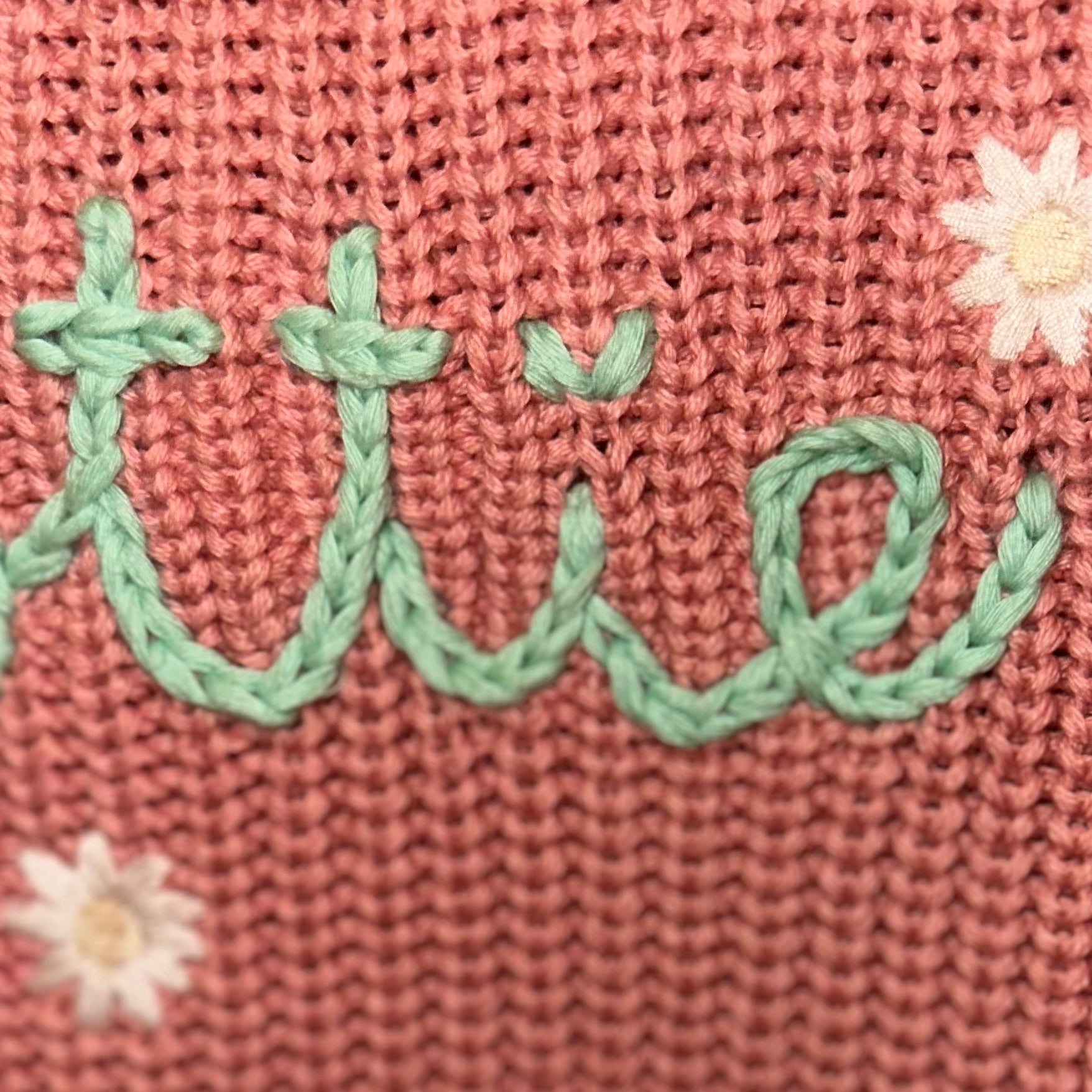 Hand Embroidered Oversized Knitted Jumper with mint green yarn
