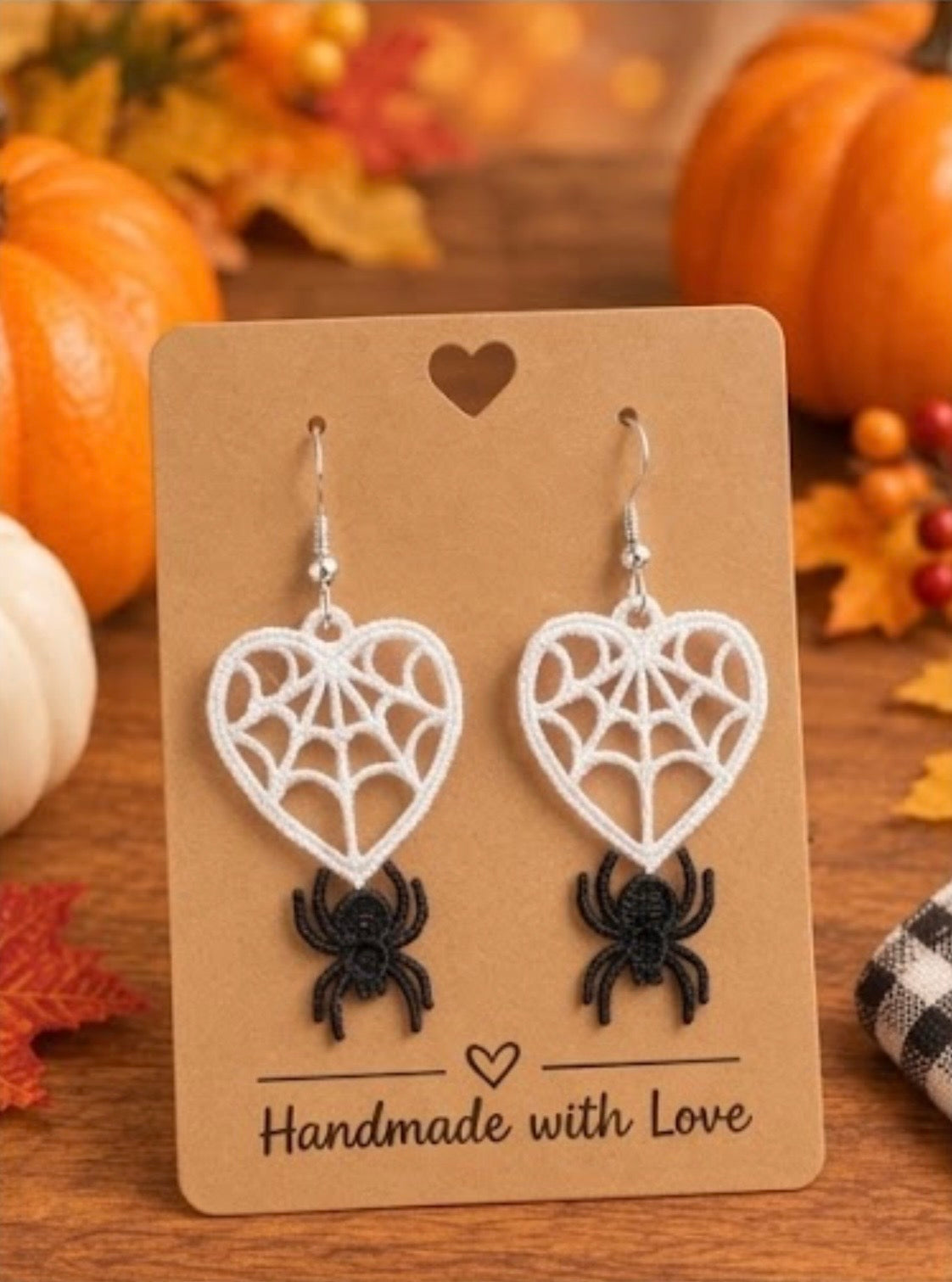 Halloween Spider Earrings | Freestanding Lace Embroidery | 925 Silver