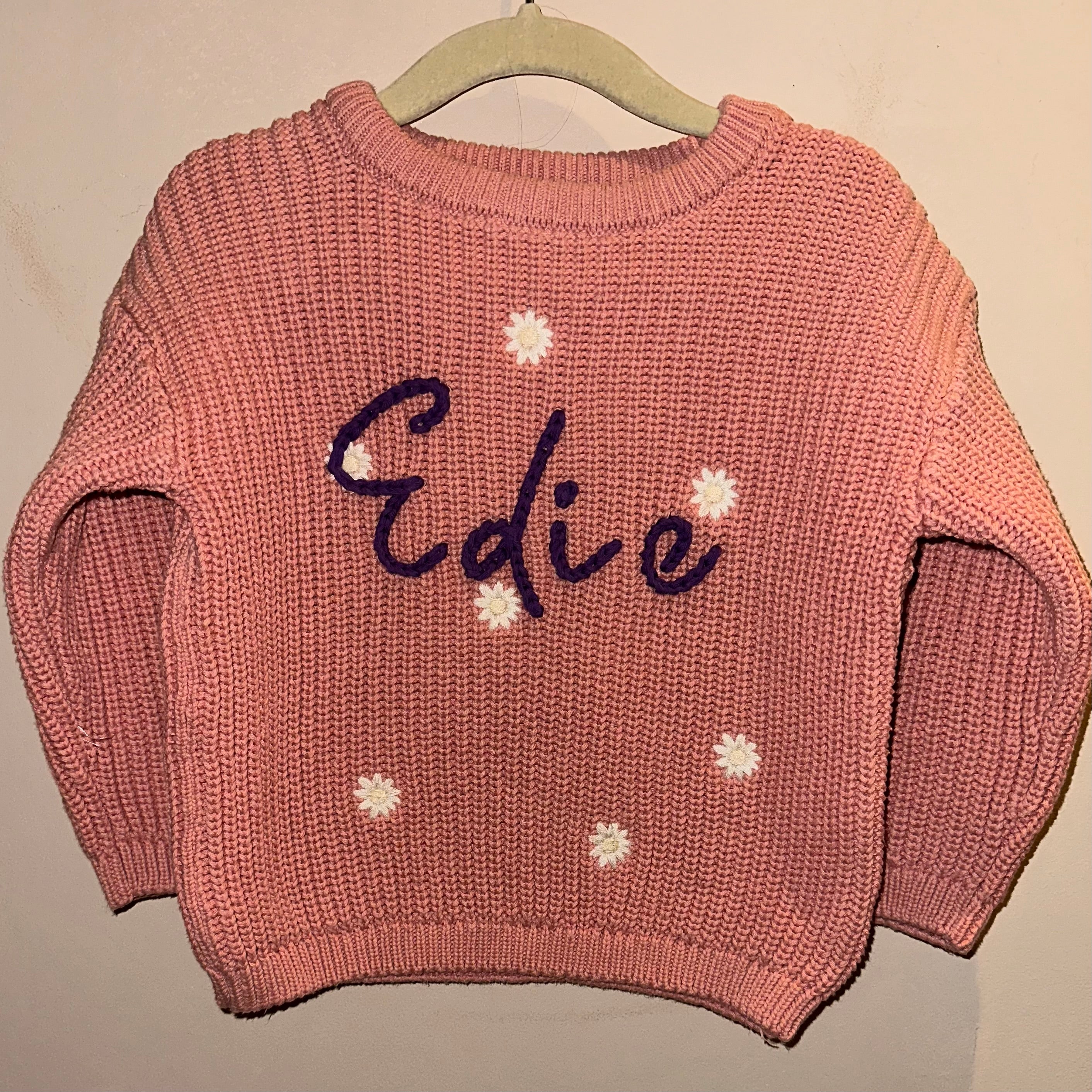 Hand Embroidered Oversized Knitted Jumper with dark purple yarn