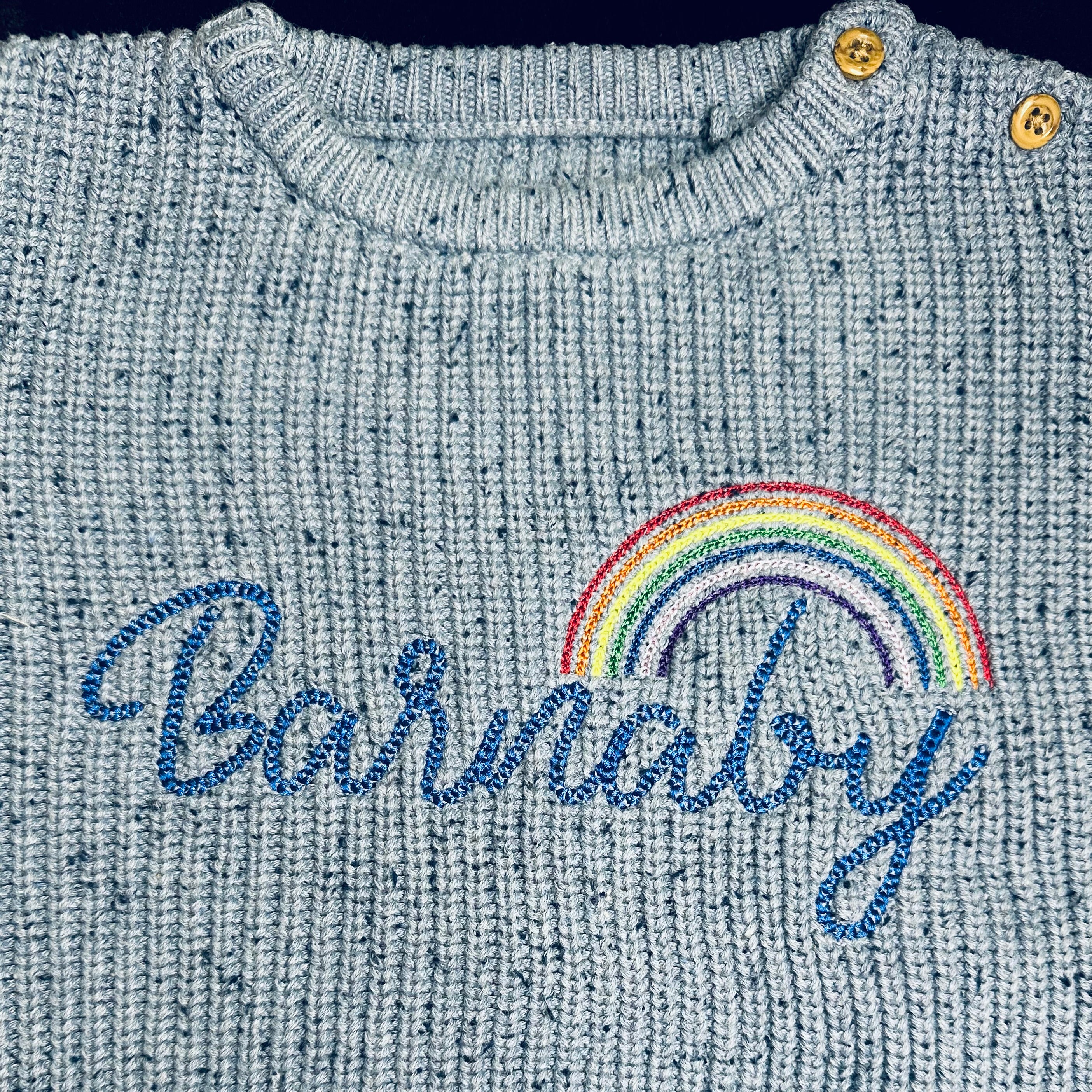 Personalised Knitted Jumper - Blue with Rainbow Detail