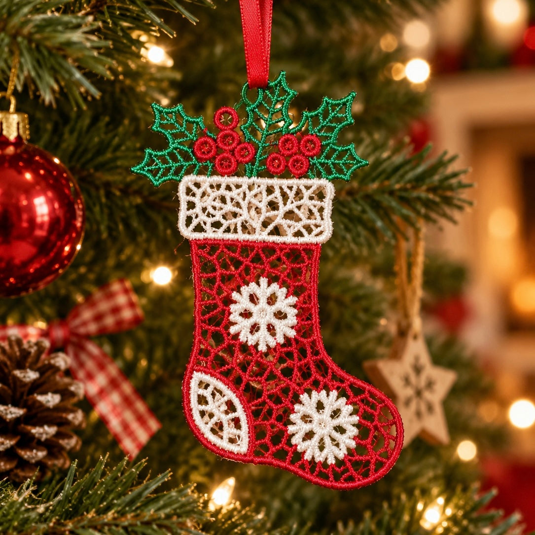 Freestanding Lace Christmas Stocking Ornament